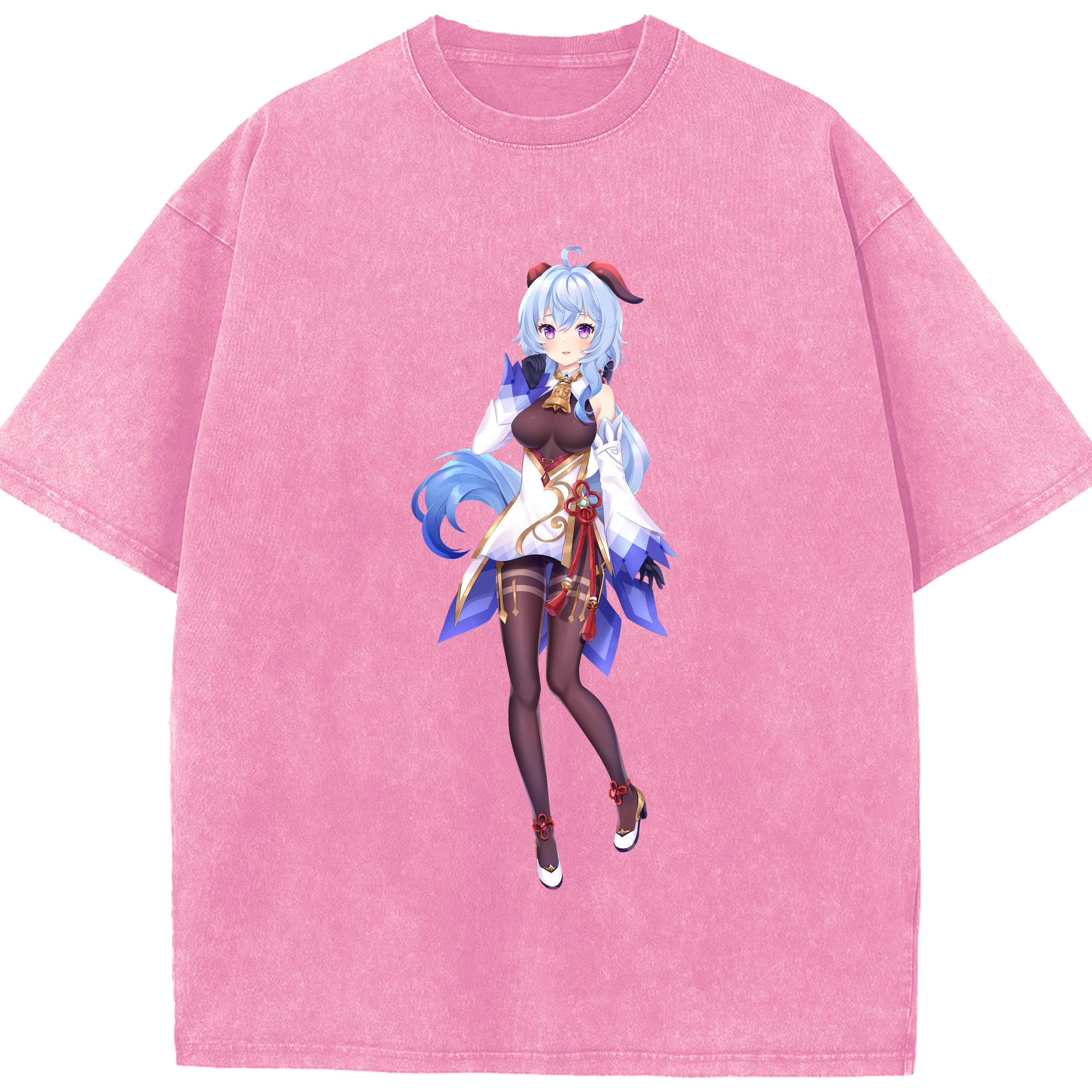 げんし神 甘雨 かんう genshin Ganyu 綿100% ヴィンテージ風 半袖Tシャツ（フロントプリント）